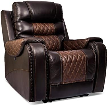 High Life MR6016 Triple Motor Top Grain Original Leather Power Recliner with Adjustable Powered Headrest, Powered Lumbar, Wireless Charging, Theater Seating (Brown)