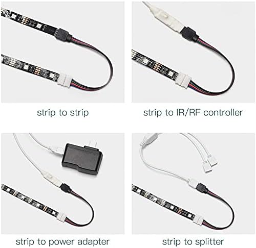 JZK 15pcs Solderless LED Light Strip Extension Cable Connector Wire Jumper Female with 10mm 4 pin Connector for RGB LED Ribbon Adapter Cable RGB 5050 LED Strip Light