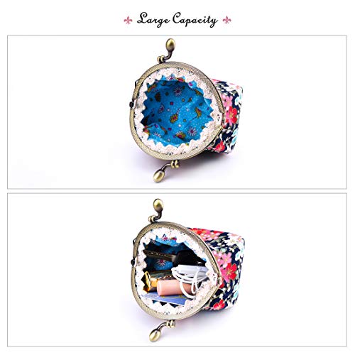Oyachic Floral Coin Purse Snap Change Pouch Kiss Lock Clasp Wallet Round Clutch Cash Bag Vintage Jewelry Key Card Holder For Women #TOP4