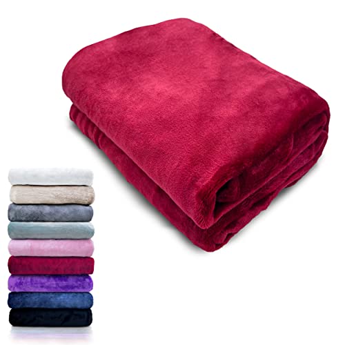 HTE Manta Microfibra Suave para Sofá y Cama, Super Caliente para Adulto y Niño,Sin Arrugas (Rojo, 130 x 160 cm)