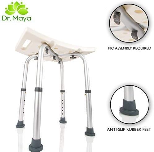 Dr. Maya Adjustable Bath and Shower Chair with Free Suction Assist Shower Handle Large White Anti-Slip Bench Bathtub Stool Seat with Aluminum Legs (Shower Chair)