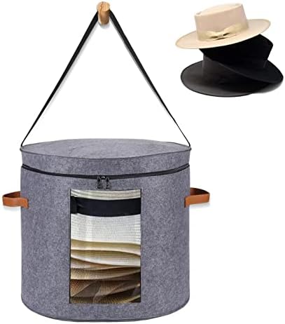 Munskine Huge Hat Boxes For Women Storage Foldable Hat Storage Boxes with Shoulder Strap & 2 Handles - Hat Boxes With Lids - Hat Box for Travel With Dustproof Lid Storage Boxes - Light Grey