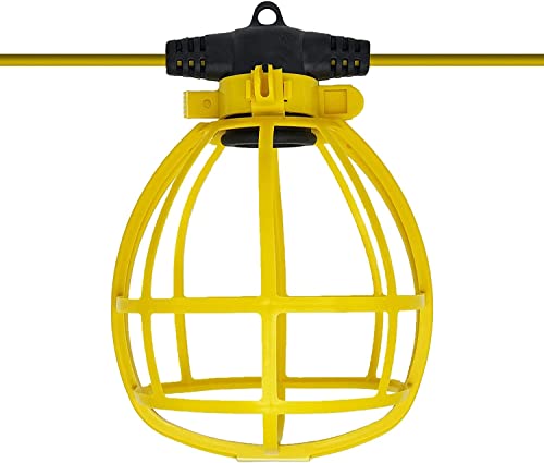 Diodesy 100Ft Construction String Lights, 10 Medium (E12) Base Sockets, 16 Gauge Yellow Cage, Commercial Grade, Linkable Construction Temporary Work String Lights, For Indoor & Outdoor Use, Etl Listed #TOP1