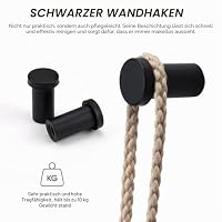 0XBIT Handtuchhaken Schwarz, 6 Stück Edelstahl Schwarze Haken, Garderobenhaken Schwarz matt, Handtuchhaken zum Bohren für Küche Badezimmer – Ansicht 3