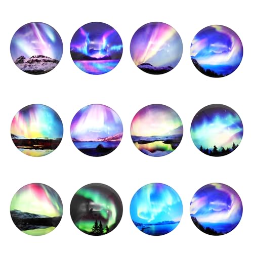 Julie Wang 25mm 40PCS Aurora Glass Cabochon Polar Light Flatback Cabs for Necklace Bracelets Keychain Jewelry Making Craft DIY Finding Random Designs