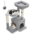 PAWZ Road Cat Tree, Small Cat Tower [29.5''=75CM] with Large Hammock, 2 Styles Cat Activity Tree with Sisal Cat Scratching Post, Interactive Danging Ball for Indoor Cats Grey AMT0206GY