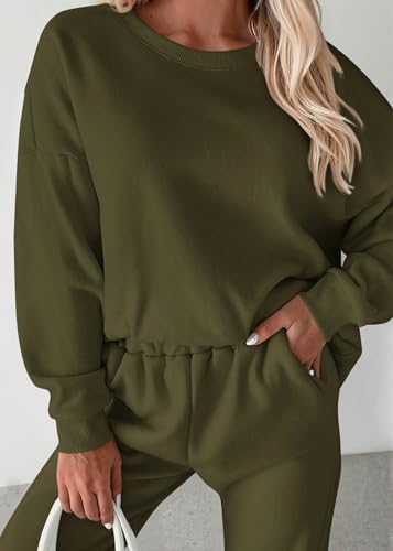 KIRUNDO Sweatsuits Women 2 Piece Outfit Matching Lounge Set(Army Green,M) - image 4