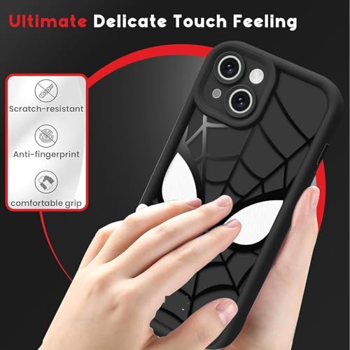 Image of Stylish Spider Back Case Cover Compatible for iPhone 16 | Spidey Face Mask Case | Soft Silicone | Camera & Full Body Protection | Shock Proof | (Black)