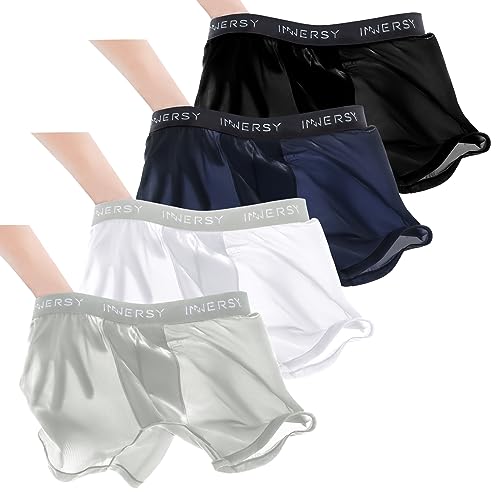 INNERSY Mens Underwear Trunks Lightweight Boxers Shorts Thin Underpants Mesh Pants Multipack 4 (M, Black/White/Grey/Navy Blue)