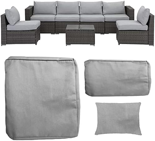 TECOSARA Patio Cushion Covers Set for 7 Pcs Outdoor Sectional Rattan Sofa Set, Outdoor Cushion Covers for Seat and Back, Water Repellent Outside Cushion Covers Replacement