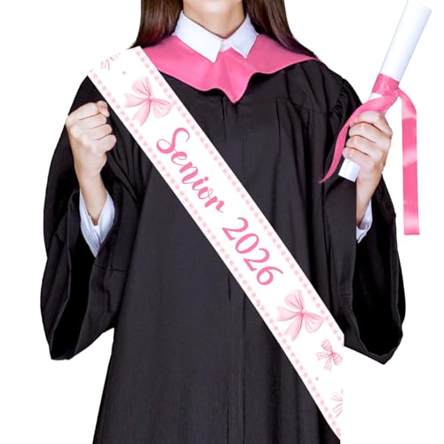 Kreatwow Senior 2026 Sash Pink Graduation Party Decoration Bow Graduation Sash Decoration for Girl Senior Night Decor Pink Bowknot Class of 2026 Congrats Grad Party Favors for College High School