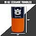 Rico Industries NCAA Auburn Tigers Personalized 16 oz Ceramic Tumbler with Silicone Grip, Deep Laser Engraved, Navy and Orange Colored Design with Slide Lid, Travel Coffee Mug, Matte Glaze