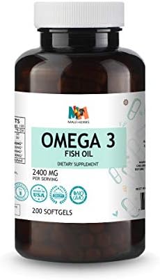 Omega 3 Fish Oil 200 Softgels Capsules, 2300mg, High EPA & DHA, Burpless, Cardiovascular Support, Joint, Cognitive, Skin Health