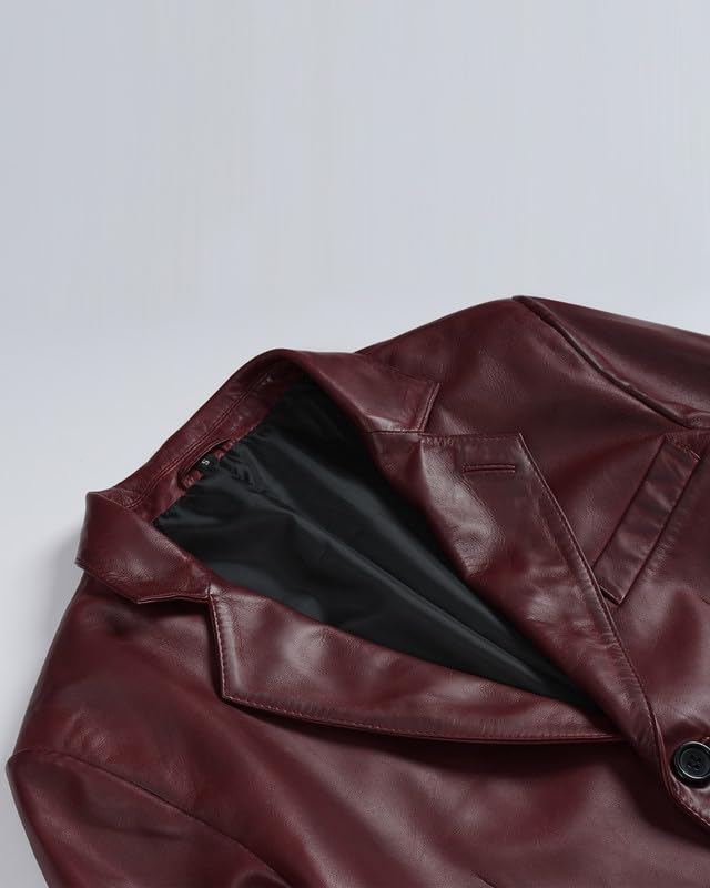 Image of Blingsoul Mens Leather Blazer Jacket - Real Lambskin Sport Coat with Notch Lapel Collar