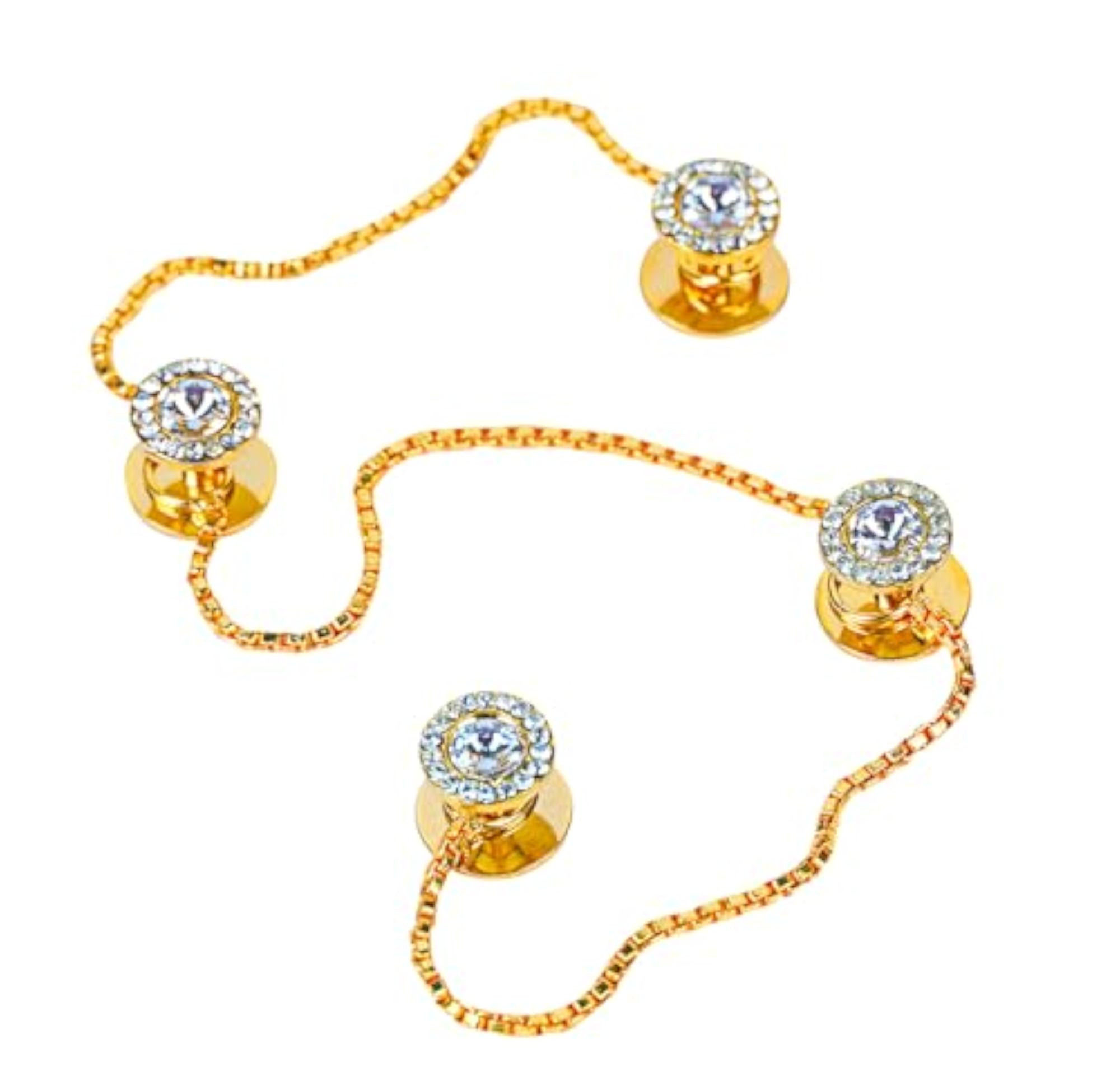 Gold Plated Round Zirconia Gemstone Designer Kurta Buttons for Men