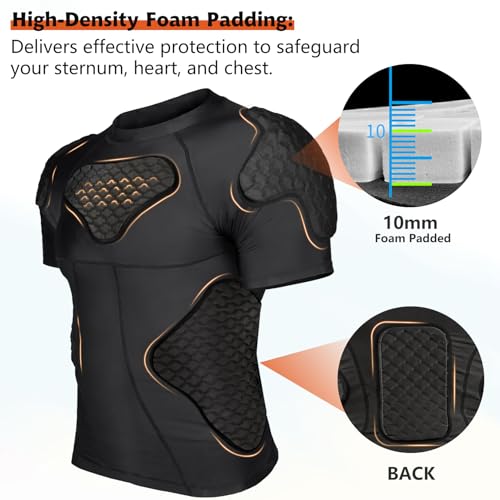DGQY Men\'s Padded Compression Shirt Protective Gear with Chest Rib Shoulder Back Sternum Pads | Professional Guard Padded Shirt for Adult Football Soccer Baseball Softball Paintball Rugby