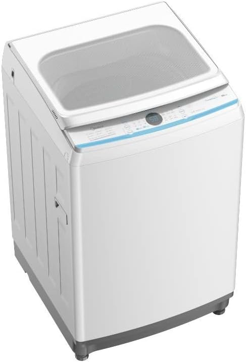 Side view of the Midea Top Load Washing Machine, showing its dimensions and design.