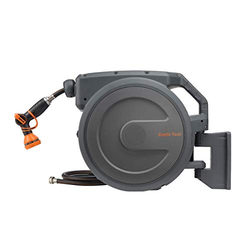 Giraffe Retractable Garden Hose Reel 90 ft, Super Heavy Duty, Any Length Lock, Slow Return System, Wall Mounted and 180° Swivel Bracket