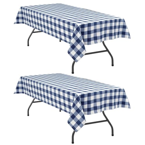 Hiasan Checkered Tablecloth 2 Pack 52 x 70 inch, Navy Blue and White