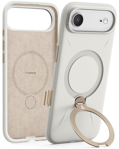 TORRAS Q3 Silicone 360 Spin for iPhone Air Case with Stand, Fit for MagSafe, Magnetic Ring Kickstand with Camera Control, Liquid Silicone Rubber Soft Phone Case for iPhone 17 Air 6.5'', Light Ivory