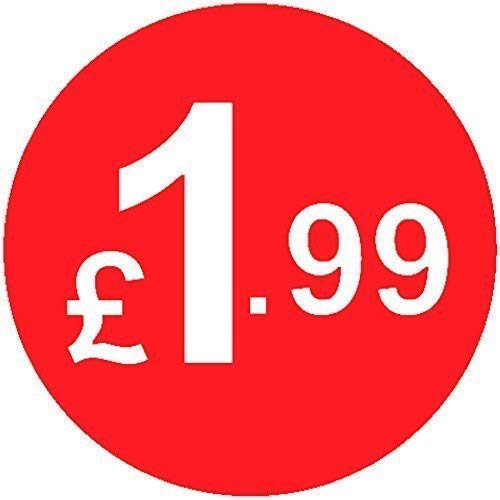 Pack of 500-20mm Price Stickers - Choose from 10p to £15 - Bright Red - Many Prices to Choose from (£1.99 - Red)