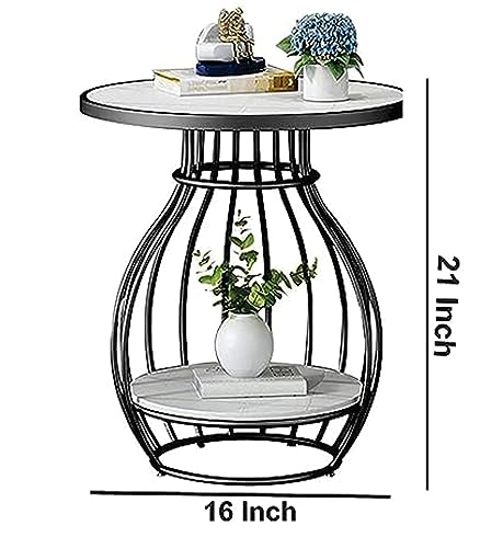 Image of Round Metal Side /Coffe Table, in-Lay Top, Home Decor Accent Furniture for Living Room, Bedroom & Office