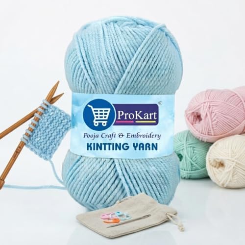 Image of ProKart Premium Woolen 4 Ply Hand Knitting Wool Yarn | Fine Weight Soft Yarn for Sweater, Scarf, Hat, Baby Clothes, Purse, Gift Bags & DIY Craft Accessories (Sky Blue, 100gms x 1 Pack) - PRO08