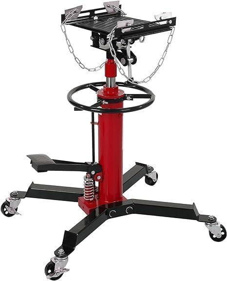 1100 Lb Drive Jack Lift with Pedals - 33.5"-69" Lift, 360° Swivel Wheel, Foot Pedal, Red, 1/2 Ton Capacity 2 Stage Adjustable Hydraulic Telescopic Transmission Jack