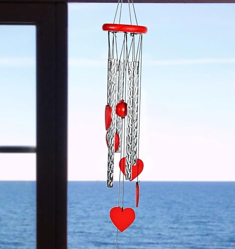Image of ZAICUS Red Heart Wind Chime - Heart-Shaped Hanging Decor - Wind Chime for Home - Home Decor Items for Valentine's Day & Special Moments