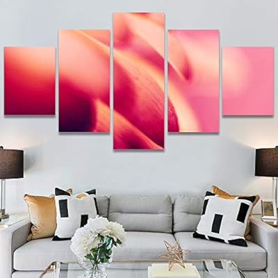SIGNWIN 5 Panel Canvas Wall Art Pink Petal...