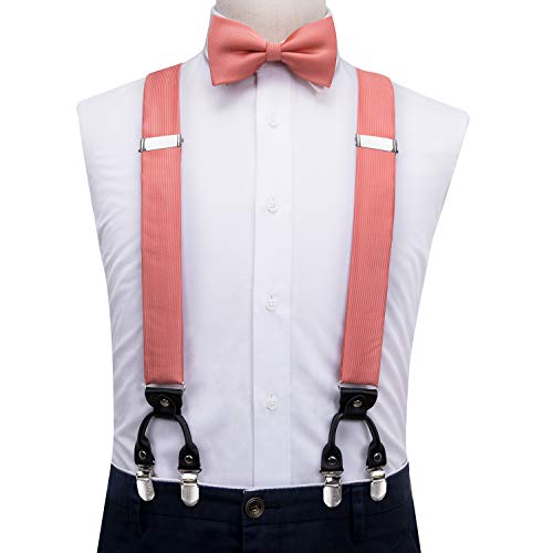 Image of Dubulle Suspender and Bow Tie for Men Paisley Solid Mens Suit Braces Pretied Bowtie and Handkerchief Cufflinks Formal Wedding
