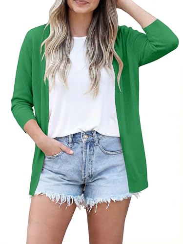 CRAZY GRID Womens Basic Knitted Cardigan Casual Open Front Lightweight Duster Solid Color Cardigan Sweater Green X-Large