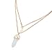 Jewelry Gemstone Rock Natural Crystal Quartz Healing Point Chakra Stone Gold-plated Choker Pendant Necklace (White)