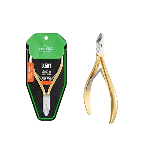 Professional Hard Steel Cuticle Nipper - D-501, Precision Nail Tech Nipper with Gold and Grey Plated Double Spring Jaws - Lap Joint Construction for Superior Performance.