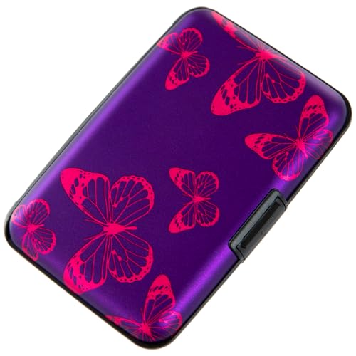 Image of Credit Card Holder, Metal Card Wallet RFID Blocking Mini Slim Aluminum Business Hard Card Case for Women Men (Purple Butterfly)