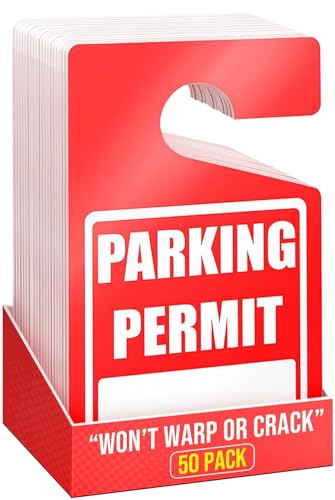 MESS Large Thick Parking Pass Hangtags - Parking Permit Hang Tag - Car Parking Tags for Parking Lot - Hanging Parking Permit - Permanent or Temporary Car Tags for Rear View Mirror 3x5' (50, Red)