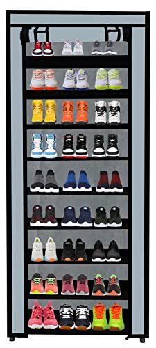 Image of Multi Utility 9 Layer Shelf Collapsible Metal Pipes with Non-Woven 100GSM Fabric Cover for Shoe /Cloth /Toy /Books Rack (Grey, Metal)