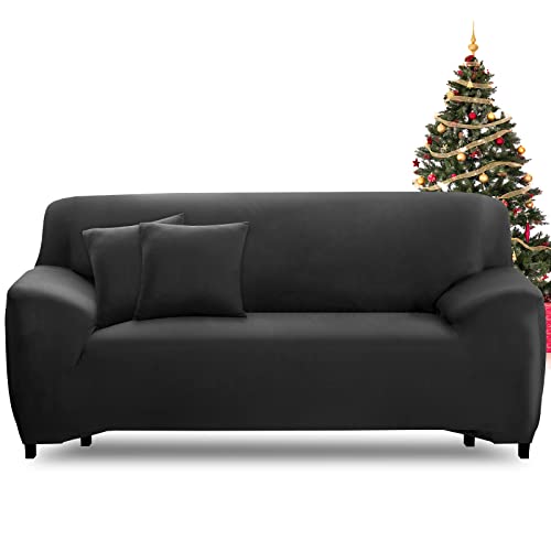 FIGOOO Fundas Sofa 2 Plazas Ajustable Funda para Sofá Elasticas Cubre Fundas de Sofá con Reposabrazos Extraíble Lavable Antimanchas Protector Sofa de Muebles(2 Plazas,Negro)