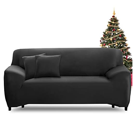 FIGOOO Housse de Canapé Extensible 3 Places Revêtement de Canapé avec Accoudoirs Universel Lavable Antidérapante Élastique Couverture de Canapé à Accoudoirs Protector Decoration pour Canapé,Noir