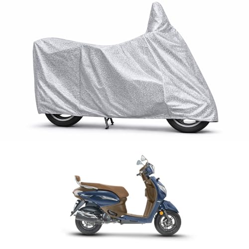 Image of 100% Waterproof Two Wheeler Body Cover Multi Layered Fabric Designed for Hero Pleasure Plus Xtec | Belt Buckle Lock | Silver Mag