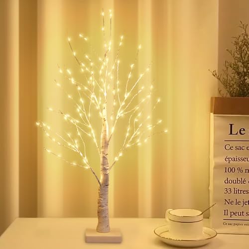 Hojalis Albero di Betulla LED 60cm, Albero luminoso a LED per Interni con 144 Luci A Led, Albero Di Betulla Illuminato, LED Albero di Betulla Pieghevoli, per Giardino, Ringraziamento, Festa
