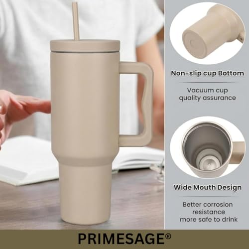 Image of PRIMESAGE Tumbler with Straw Sipper Water Bottle for Adults Sipper Tumbler Bottle Insulated | 1200ML Almond Birch