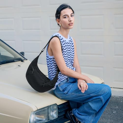 VONAL Nylon Crossbody Bag for Women, Lightweight Shoulder Purse with Zipper, Trendy Crescent Sling Bag with Adjustable Stap2