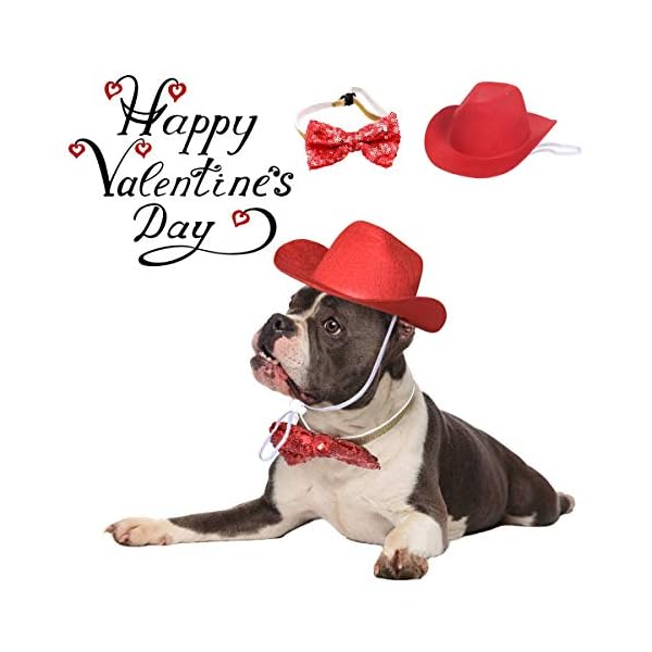 Vehomy valentine's day dog cat cowboy hat and bow tie collar pet cowboy costume for dogs and kittens set of 2pcs