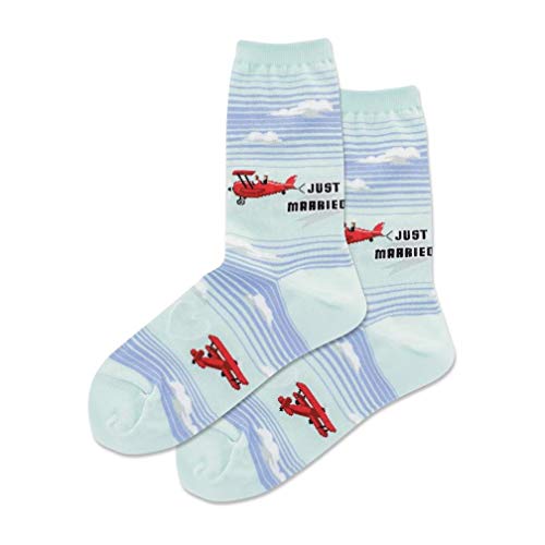 Image of Hot Sox Women's Just Married Plane Crew Socks 1 Pair, Light Blue, Women's 9-11