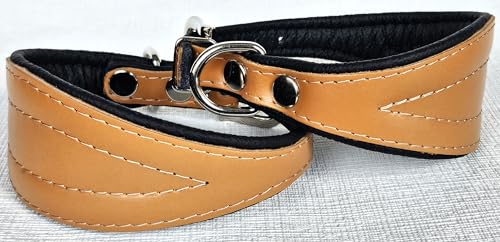 Greyhound Podenco Halsband, Halsumfang 26-32cm, 32-38 cm, 35-41cm, 40-47cm, 40-50cm Leder, Cognac- Schwarz (26-32cm/35 cm)