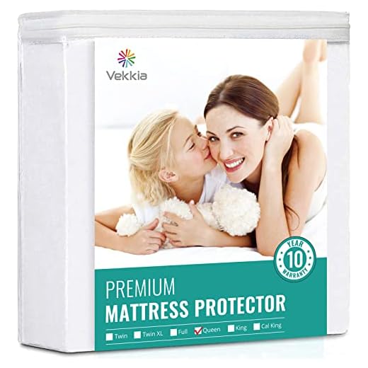Vekkia Premium Queen Mattress Protector Waterproof Bed Cover. Soft Cotton Terry Surface Fabric, Breathable, Quiet, Hypoallergenic. Pet & Fluids Proof. Safe Sleep for Adults & Kids (Queen)