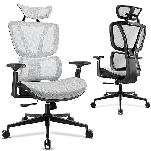 Silla De Oficina Ergonómica,Silla De Escritorio De Malla Con Ajustable Soporte Lumbar,Reposacabezas,3d Apoyabrazos,Silla Giratoria De Oficina Con Mecanismo De Inclinación,Silla De Trabajo Gris Silla De Oficina Ergonómica,Silla De Escritorio De Malla Con Ajustable Soporte Lumbar,Reposacabezas,3d Apoyabrazos,Silla Giratoria De Oficina Con Mecanismo De Inclinación,Silla De Trabajo Gris