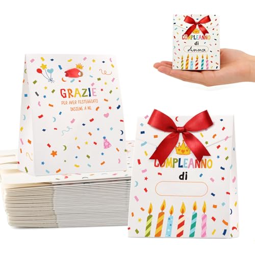 50 Pezzi Sacchetti Regalo Compleanno Bambini con Nastro Rosso, Sacchettini Compleanno Bambini con 