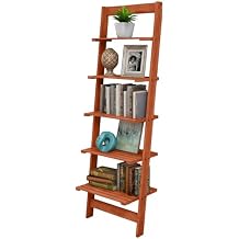 5-Tier Ladder Shelf - 50-Inch Narrow Leaning Bookshelf - Wooden Bookcase for Living Room, Bathroom, Kitchen, Office, or Bedroom Furniture by Lavish Home Cherry